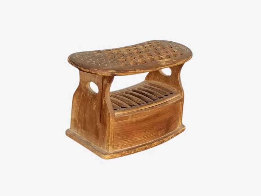 Antique Shoe Shine Box Stool w Drawer - image 0