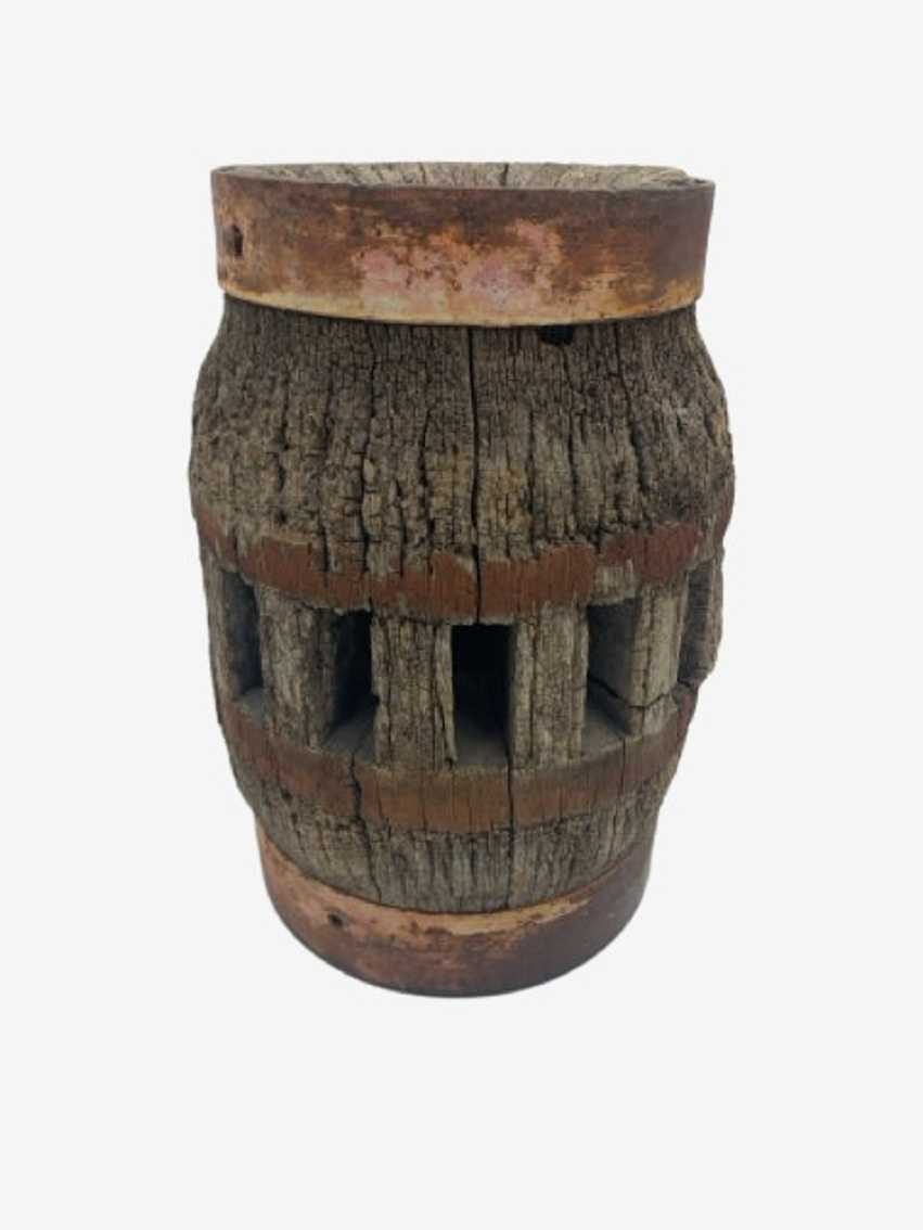 Antique Wood & Metal Wagon Wheel Hub - image 0
