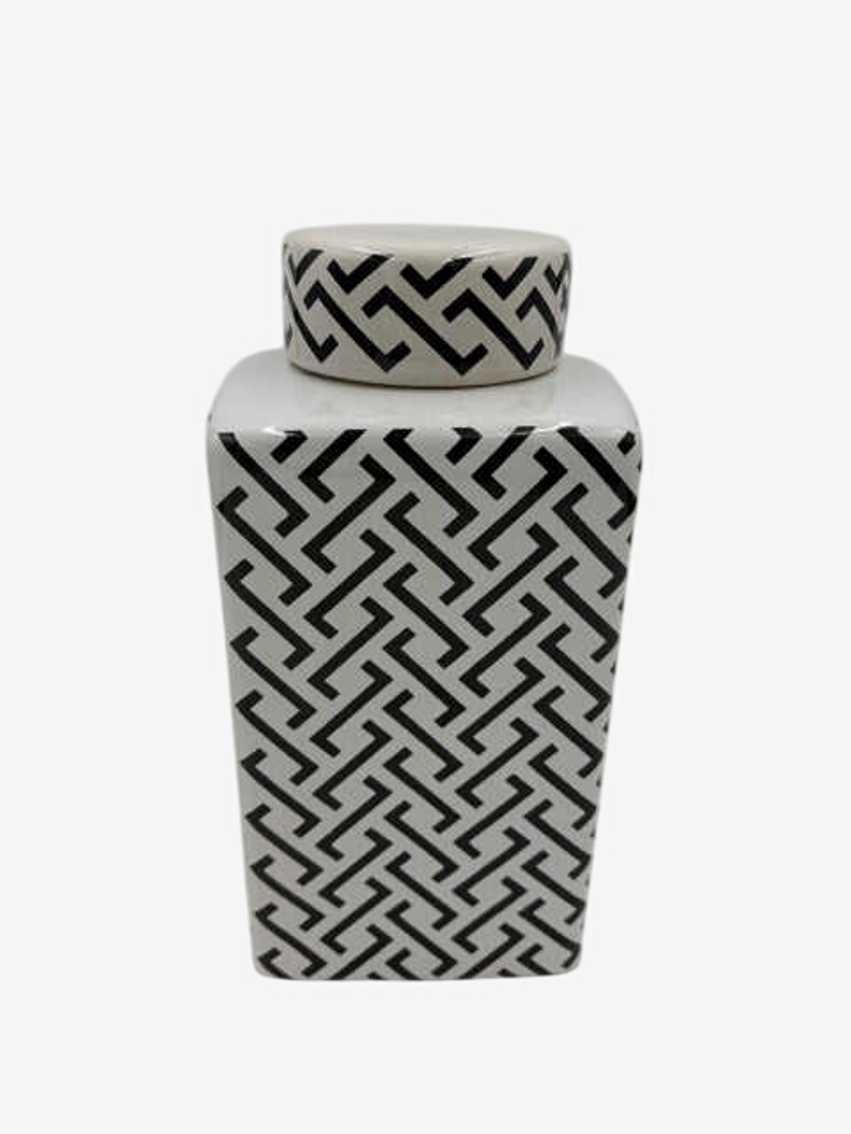 Ceramic Black And White Canister With Lid - image 0