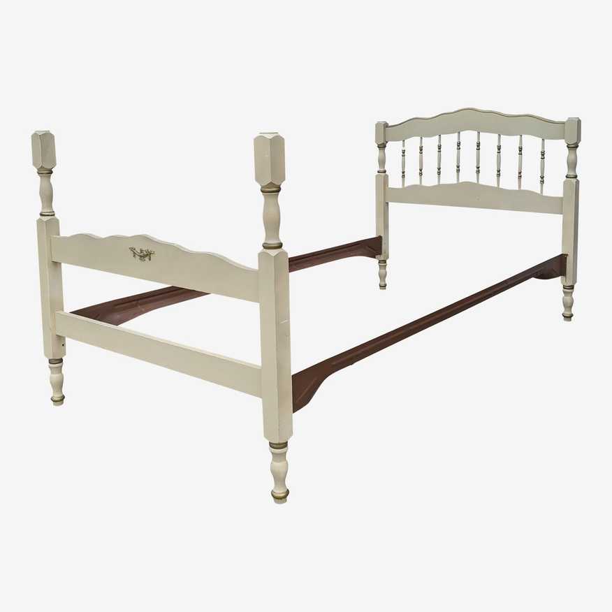 Vintage White and Gold French Provincial Twin Bed With Spindle Detailed Headboard - image 0