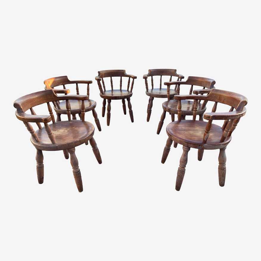 1920s Antique Butcher Block Tavern Dining Chairs Set of 6 - image 0