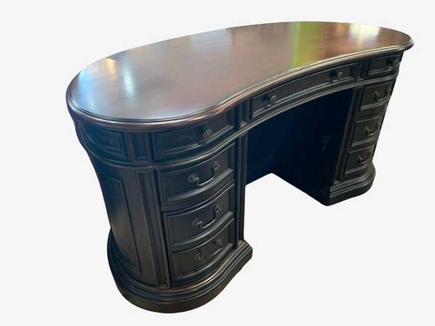 Hooker Seven Seas Double Sided Dark Wood Kidney Shaped Desk With 7 Drawers - image 0