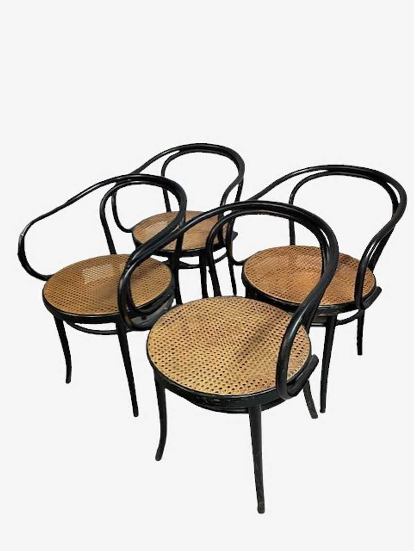 4 Mid Century Stendig Thonet Bentwood Black/Cane Chairs EK221-79 - image 0