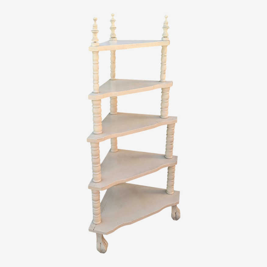 Vintage Cream Painted Distressed What Not Corner Display Shelf - image 0