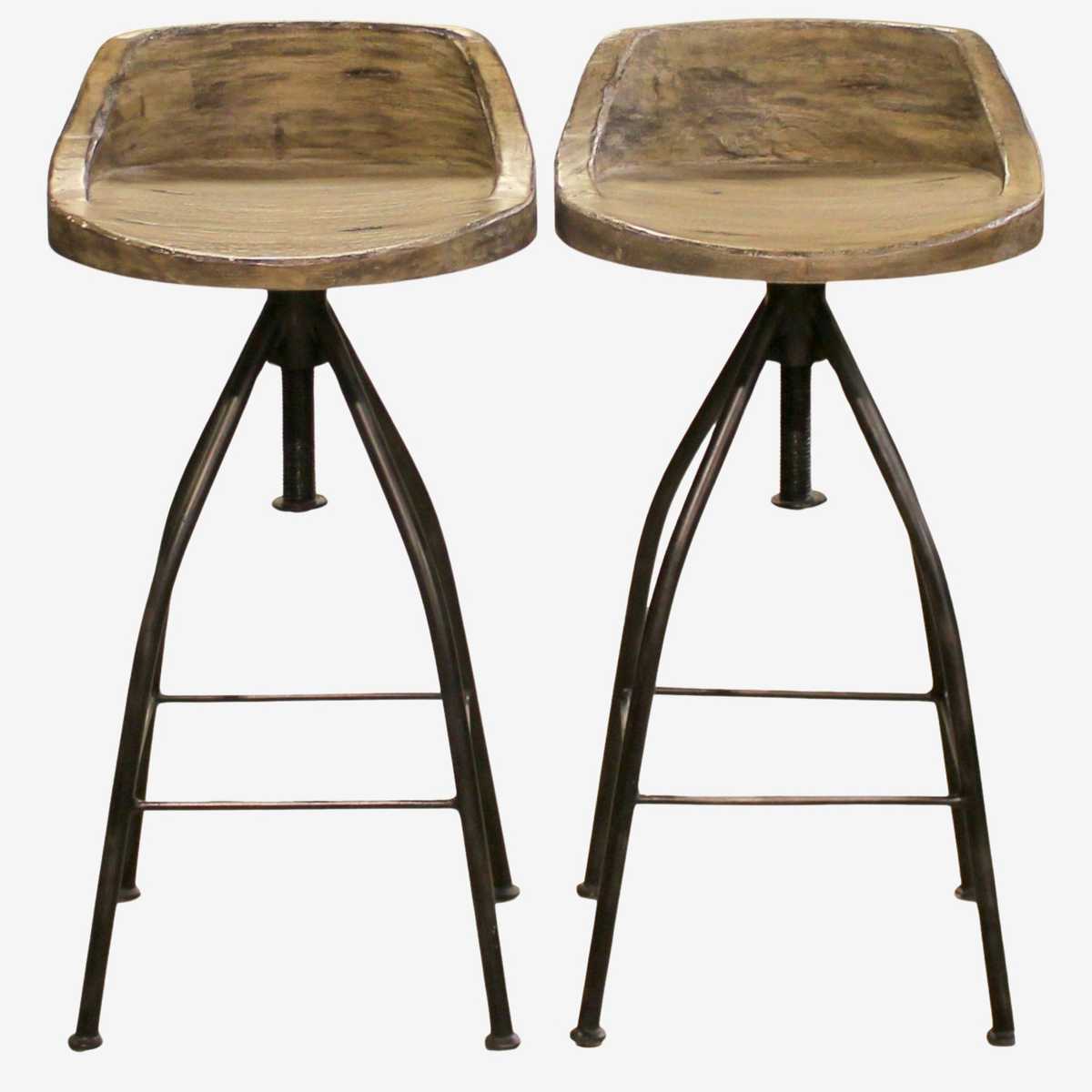 Uttermost Pair of Rustic Adjustable Bar Stools Kashew