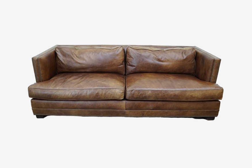 Restoration Hardware Brown Leather Sofa with Nailheads - image 0