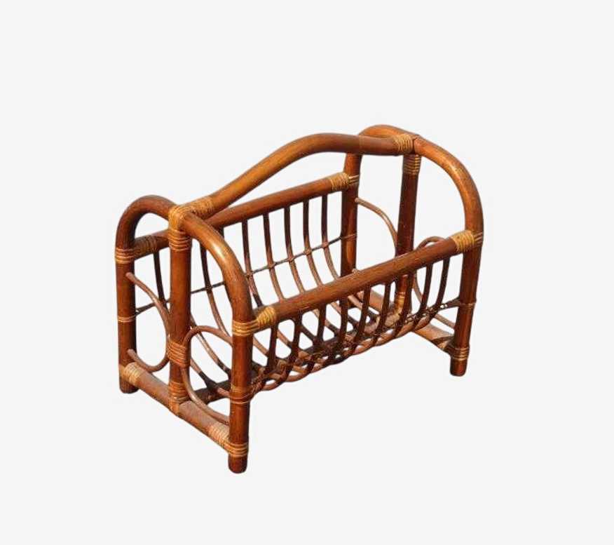 Vintage Mid Century Modern Bamboo Rattan Magazine Rack - image 0