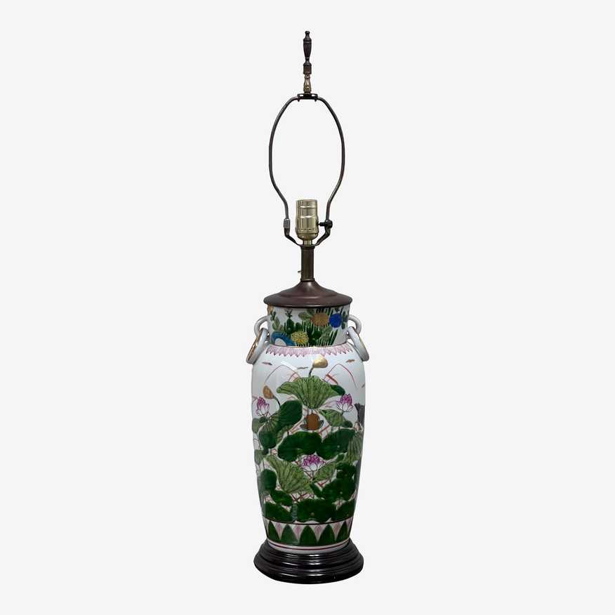 Asian Influenced Lotus Flower Ceramic Lamp - image 0