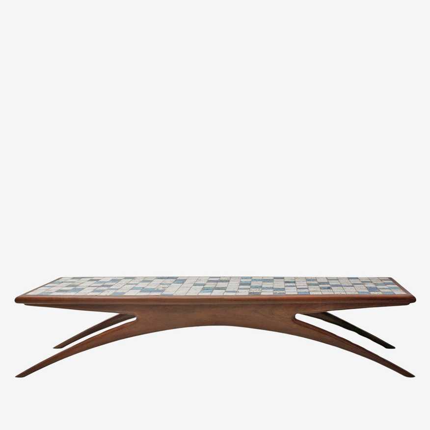 Vladimir Kagan Style MCM Tile and Walnut Coffee Table - image 0