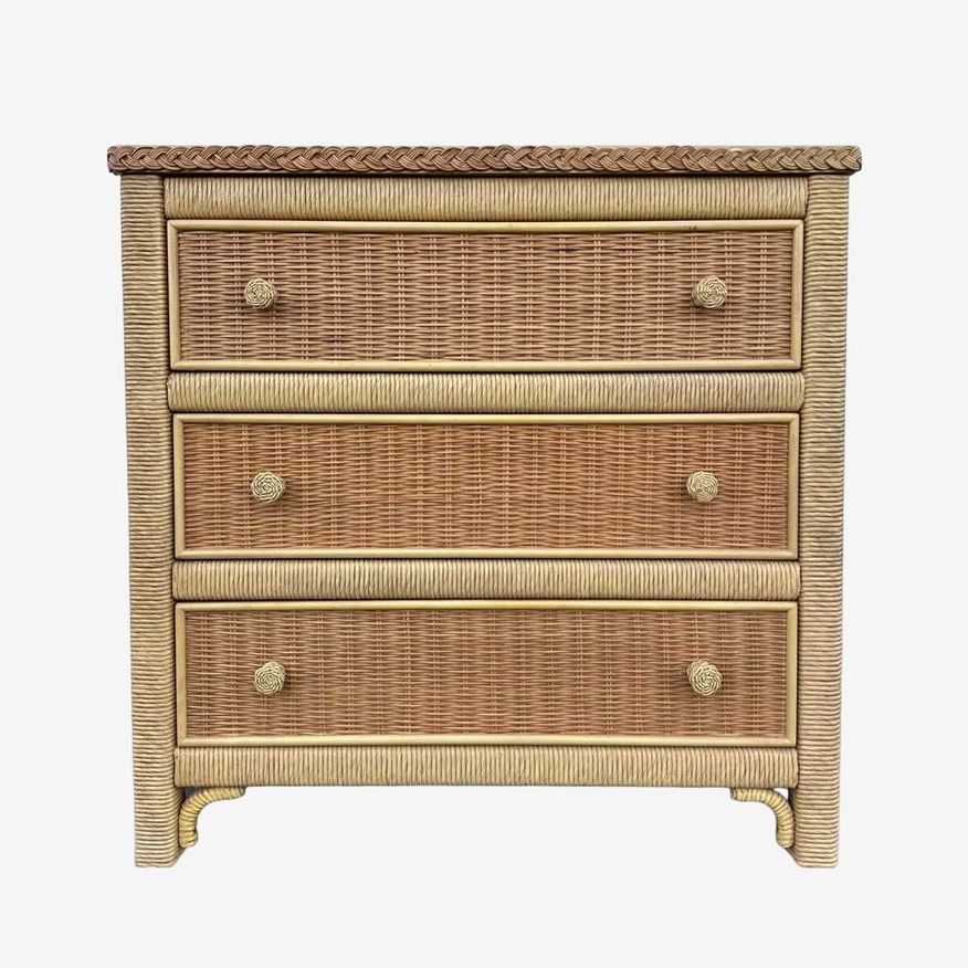 Wicker Nightstand Chest by Henry Link 30” Tall - Vintage Natural Wrapped Rattan Large 3 Drawer Boho Chic Coastal Bamboo Lexington Furniture - image 0