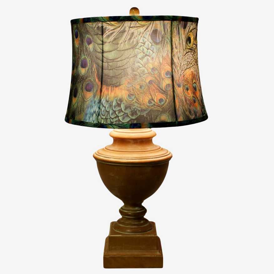 Paul Hanson Italian Turned Wood Table Lamp w/Peacock Shade - image 0