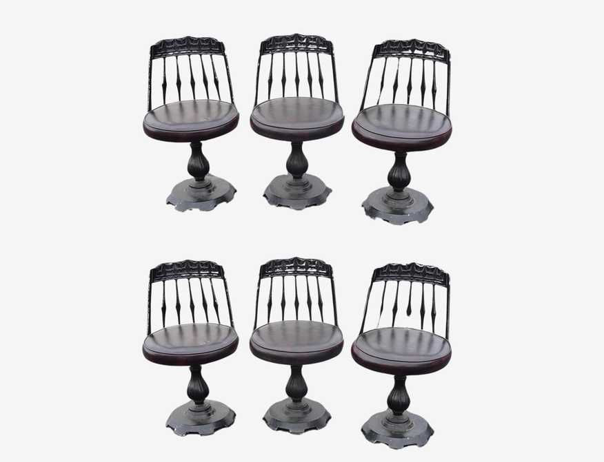 Set of Six Vintage Spanish Style Burgundy Swivel Counter Stools Bar Stools - image 0