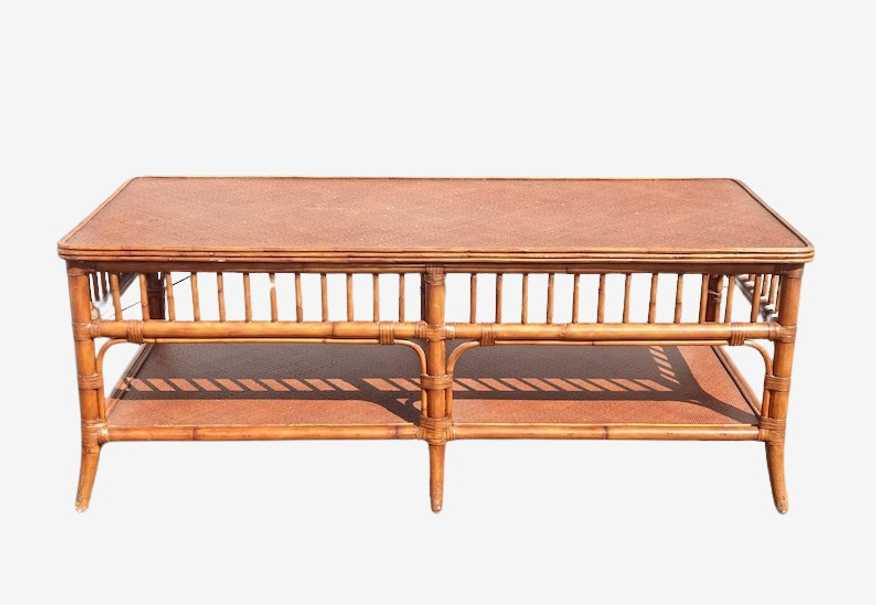 Vintage Ethan Allen Coastal Bamboo Rattan Cocktail Coffee Table - image 0