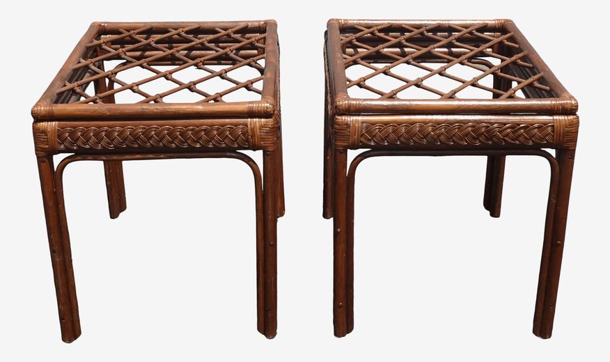 Vintage Mid Century Modern Rustic Bamboo Rattan Brown End Tables - a Pair - image 0