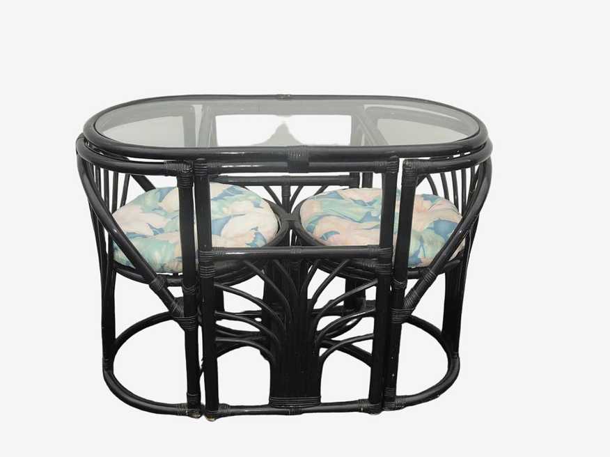 Mid Century Paul Frankl Style Bamboo Rattan Bistro Oval Dining Table w 2 Chairs - image 0