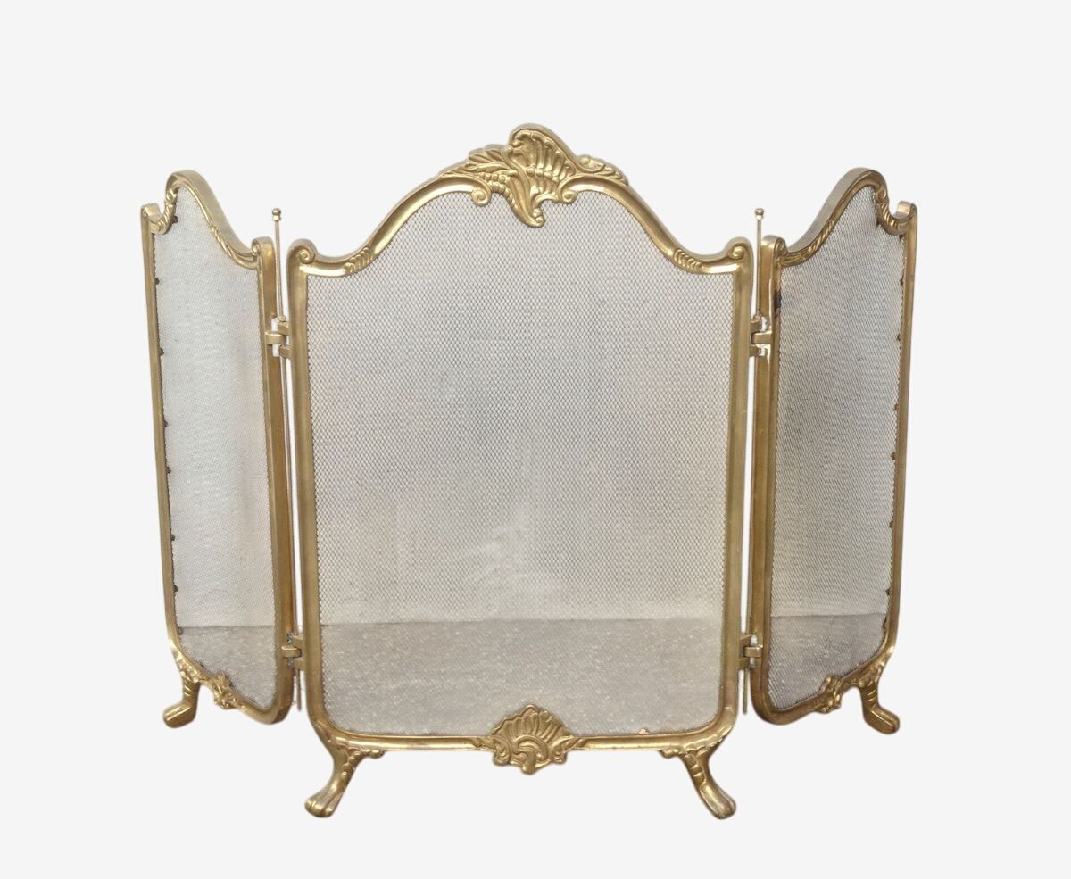 Vintage French Provincial Gold Brass Three Panel Fireplace Screen ...