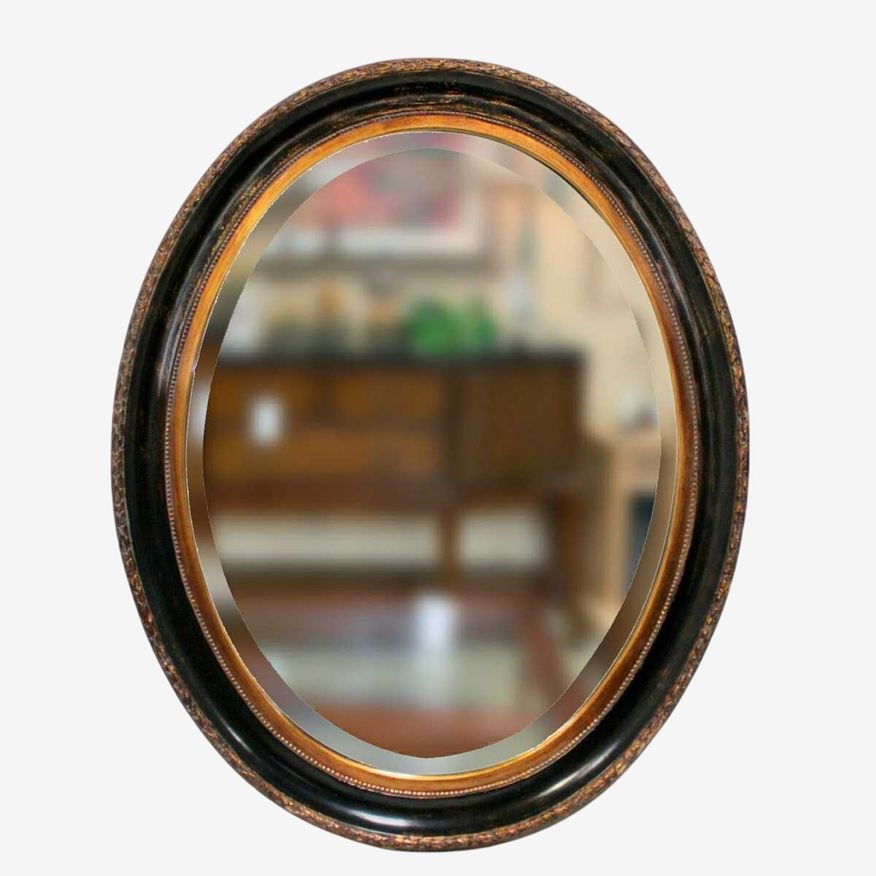 Ethan Allen Black & Gold Oval Wall Mirror - image 0