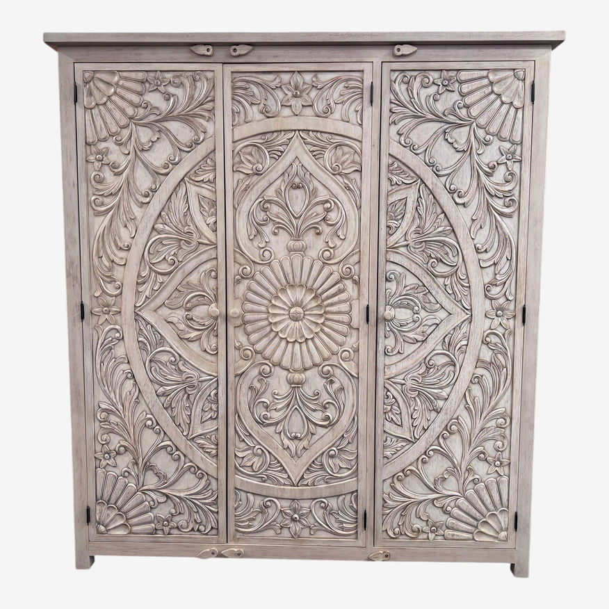 Sierra Living Carved Mandala Distressed White Armoire - image 0
