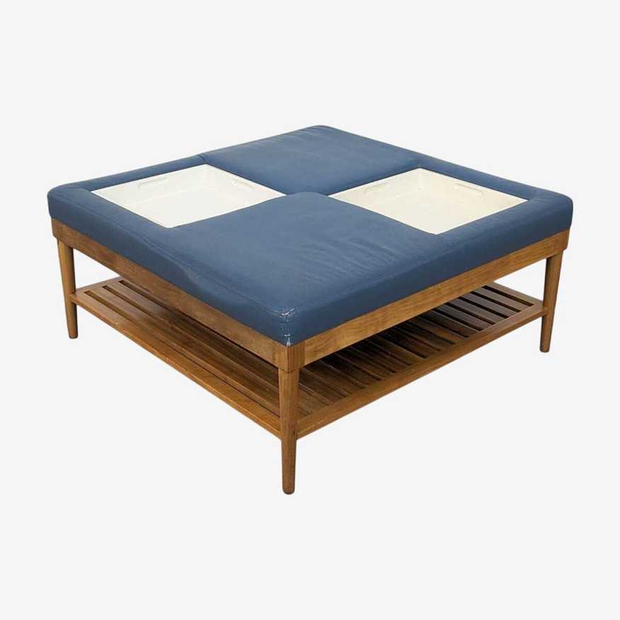 Mid-Century Style Leather Look Padded Top Ottoman - image 0