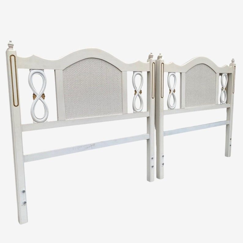 Set of 2 Vintage Twin Headboards with Faux Rattan French Country