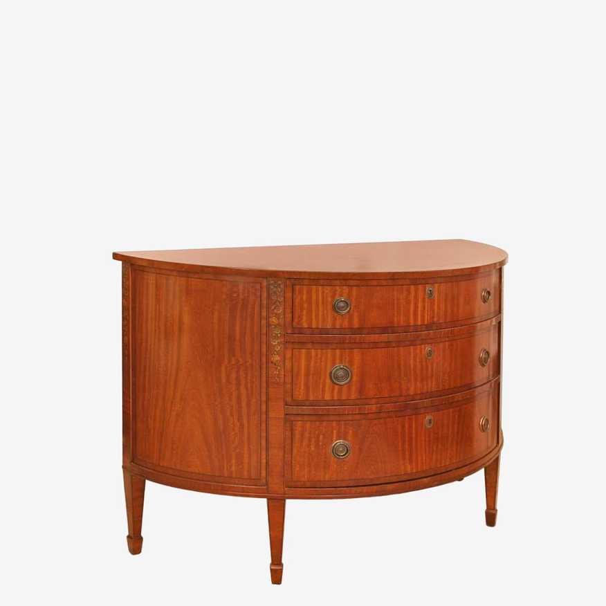 Vintage French Art Deco Demi-lune Commode  in Marquetry with Flame Mahogany - image 0