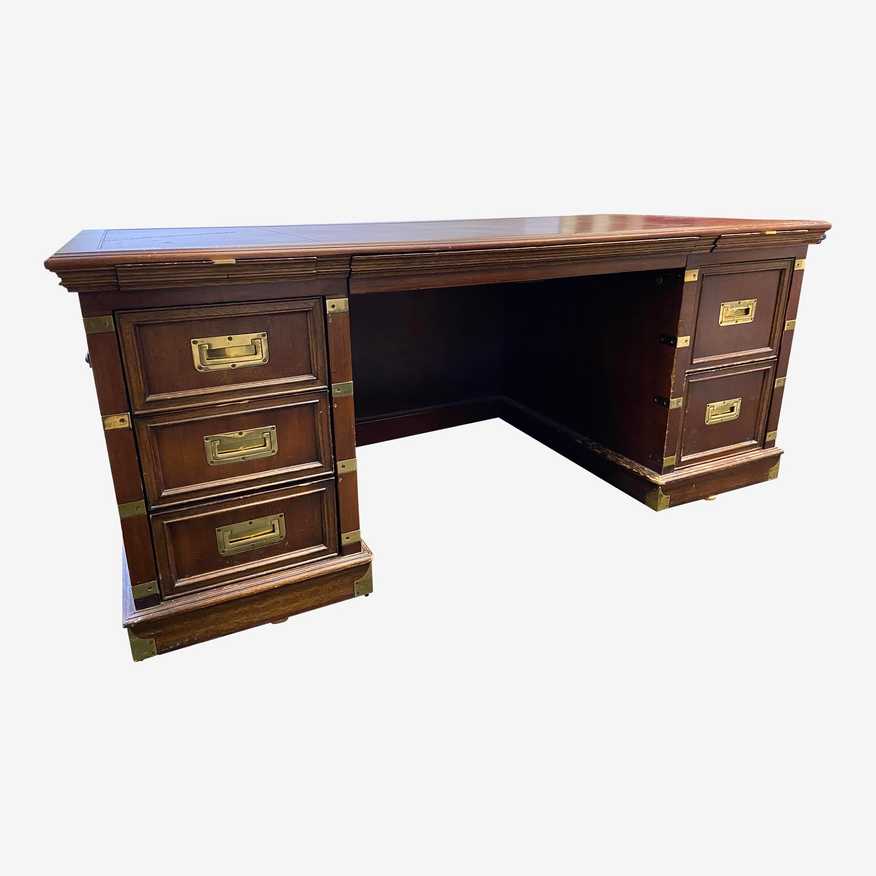 Vintage Campaign Style Leather Top Executive Desk - image 0