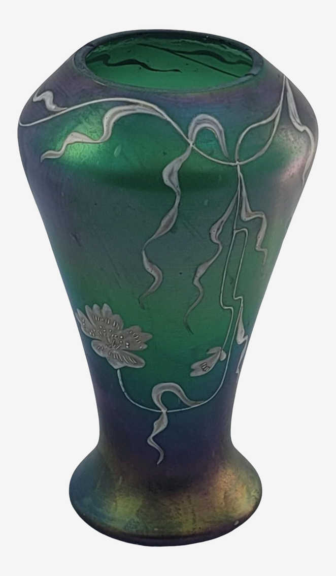Antique Poschinger Art Nouveau Bohemian Glass Emerald Green Vase - image 0