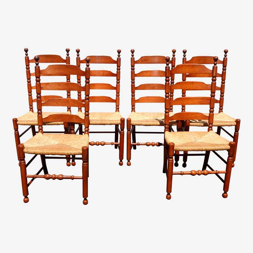 Six French Country Hitchcock Dining Rooms Chairs Rush