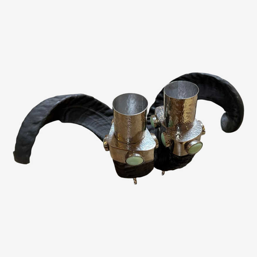 Sterling Silver + Turquoise Rams Horn Candle Holders, a Pair - image 0