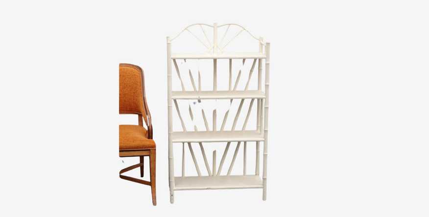 Vintage French Country BambooOff White 4 Shelves Bookcase - image 0