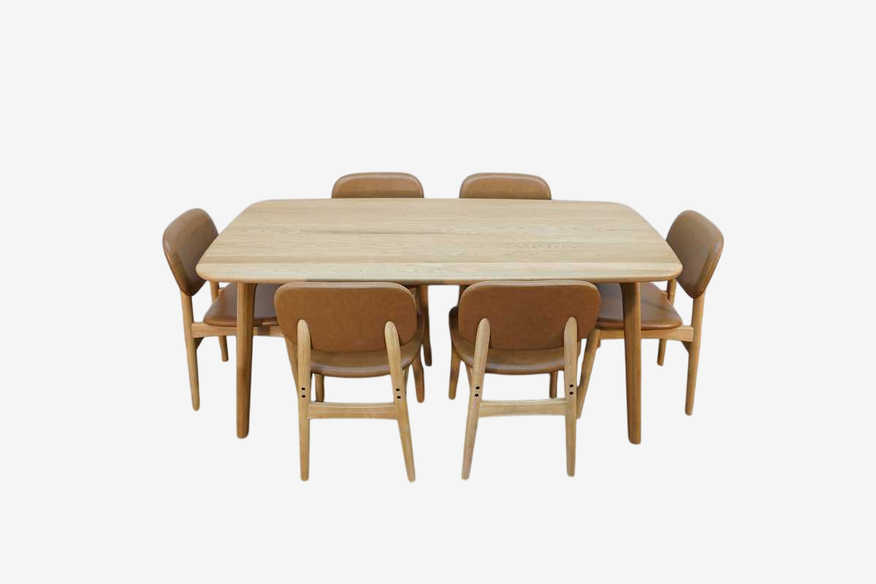 Castlery Vincent  Dining Set w/ 6 Kelsey Carmel Leather Chair - image 0