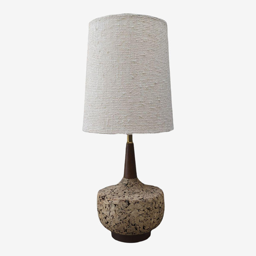 Mid-Century Modern Cork and Wood Desk Lamp - image 0