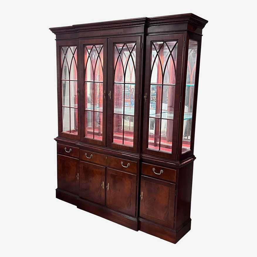 Ethan Allen 18th Century Mahogany Vintage Two Piece Breakfront China Cabinet - image 0