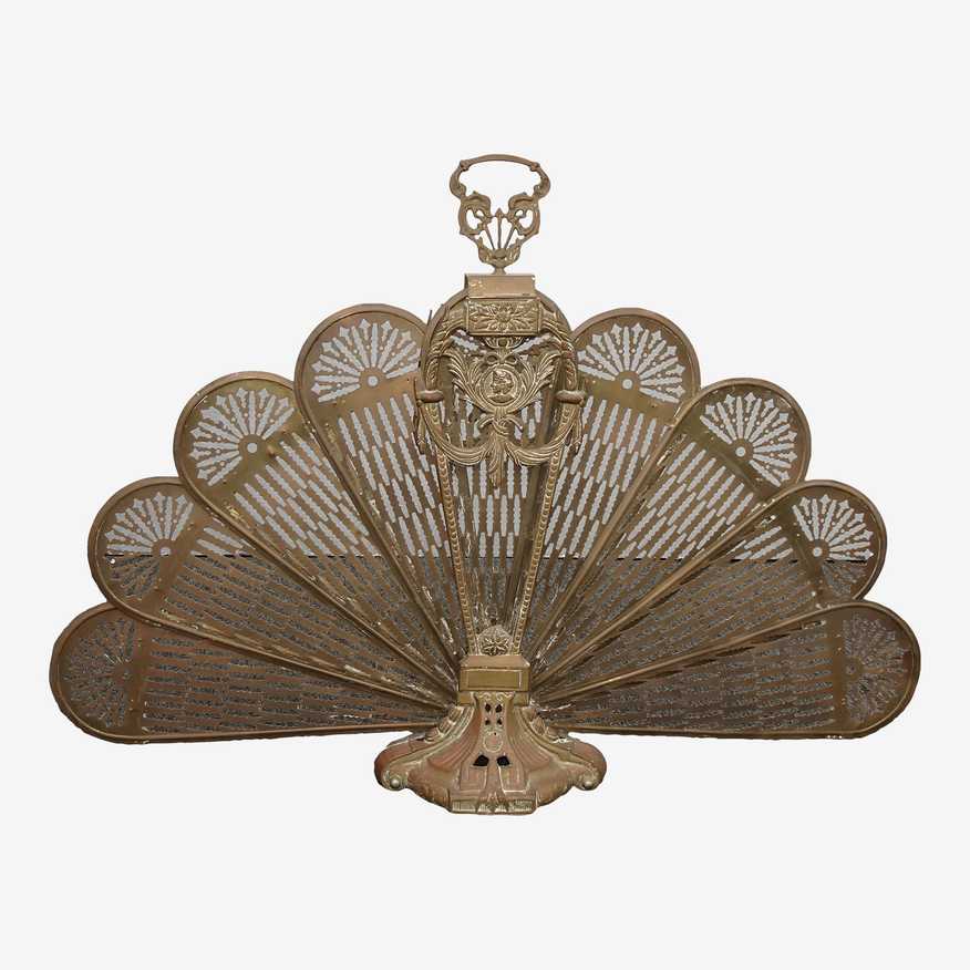 Vintage Brass Peacock Gold Folding Fireplace Screen - image 0