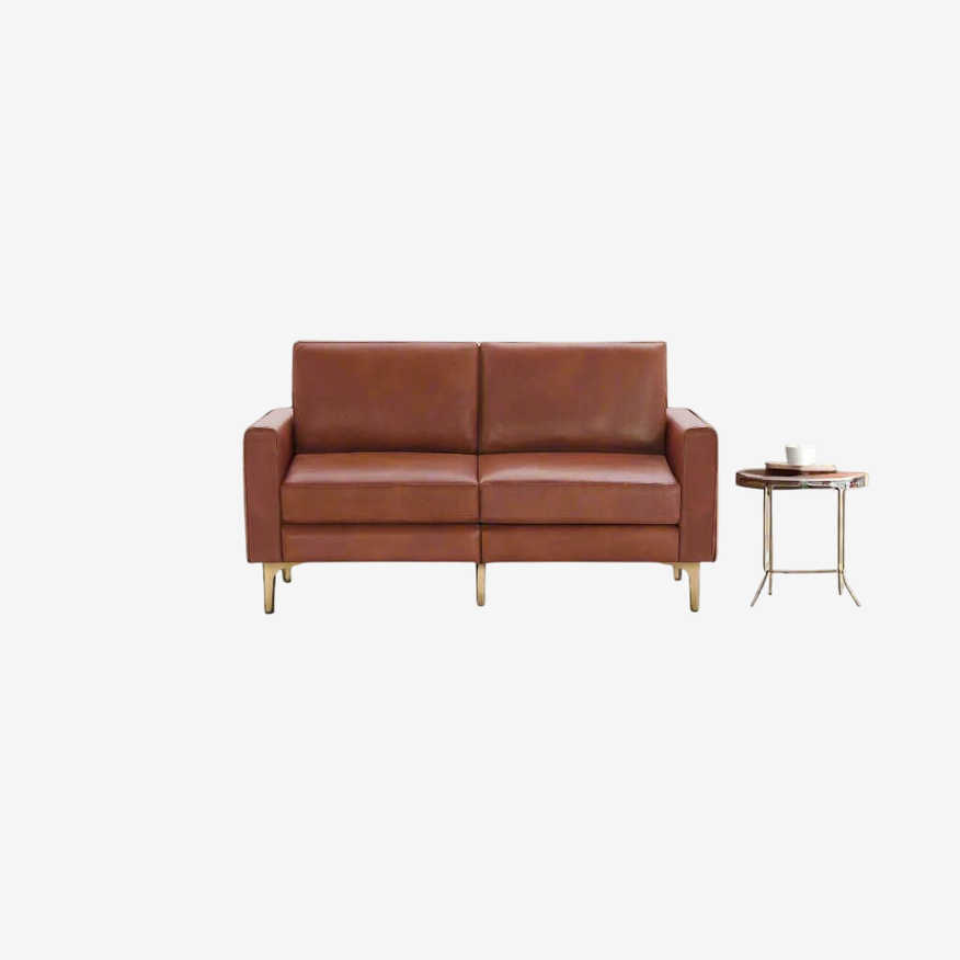 Burrow Block Nomad Chestnut Brown Leather Loveseat Sofa Couch FFE258-373 - image 0