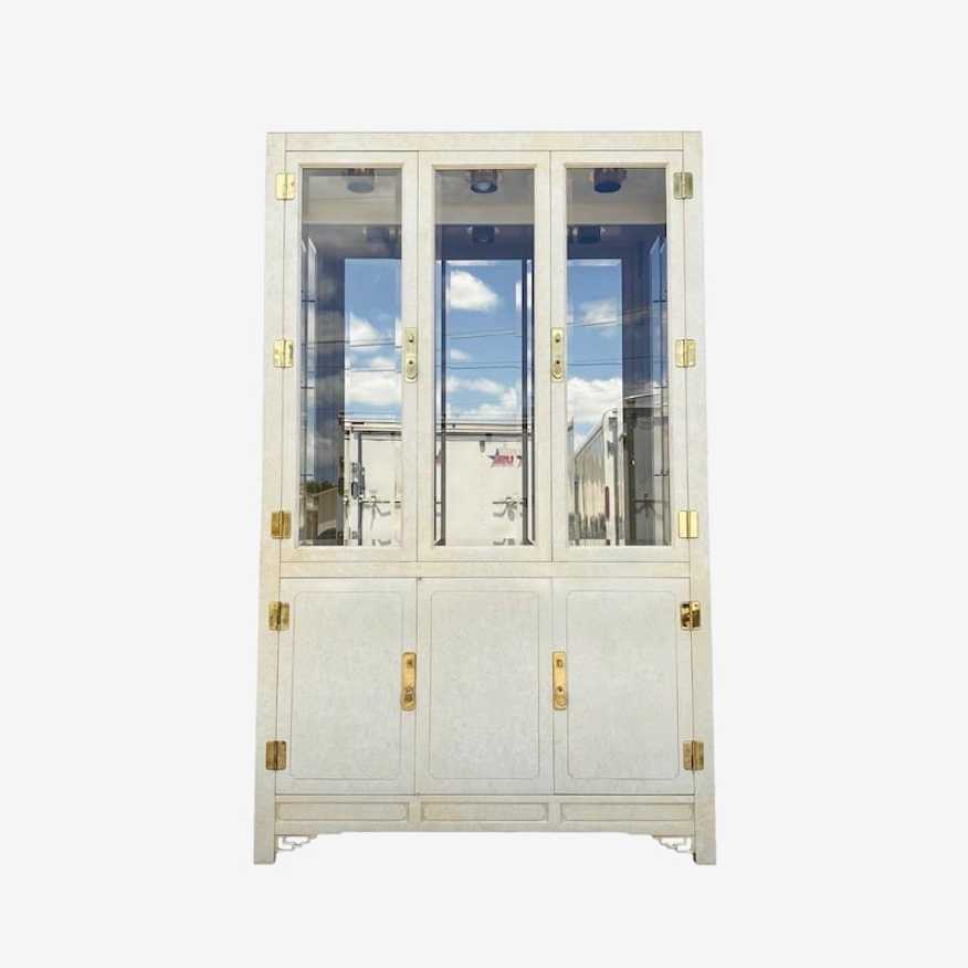Chinoiserie China Cabinet by White Furniture - Vintage Lighted Glass Hutch - Illuminated Asian Style Hollywood Regency Display - image 0