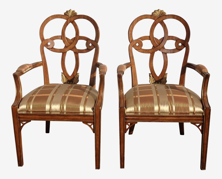 French Country Ribbon Back Georgian Gold Rose Arm Chairs