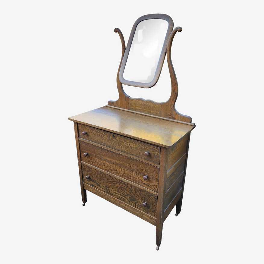 Antique Oak Mission Style Bureau, Dresser, or Chest of Drawers With Mirror - image 0