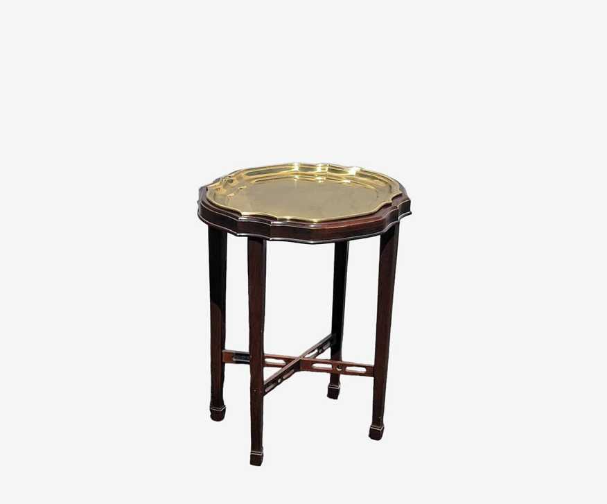 Vintage French Country Ethan Allen Brown Side Table End Table w Metal Tray - image 0