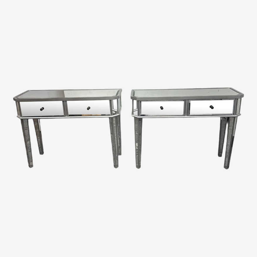 Powell Furniture Silver + Mirrored Console Tables, a Pair - image 0