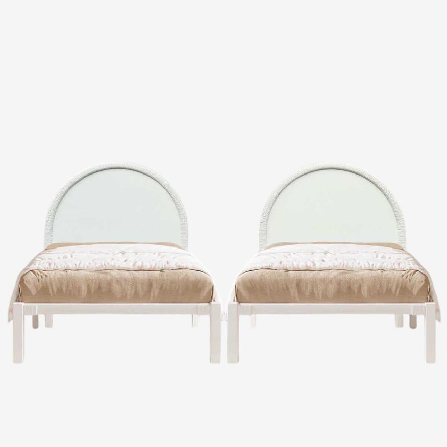 Set of 2 White Twin Headboards – Vintage Half Moon Rattan Design – Coastal Boho Chic Bedroom Furniture Pair - image 0