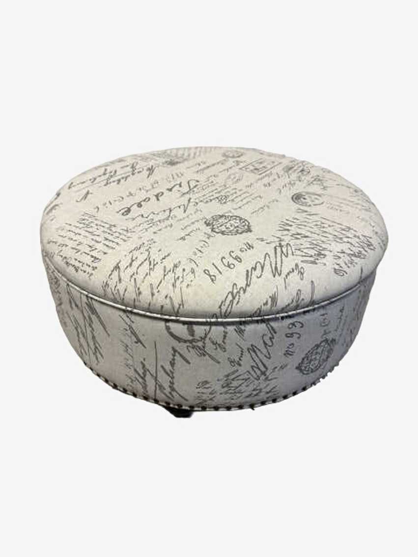 Cream And Grey Round Storage Ottoman With Nailheads - image 0