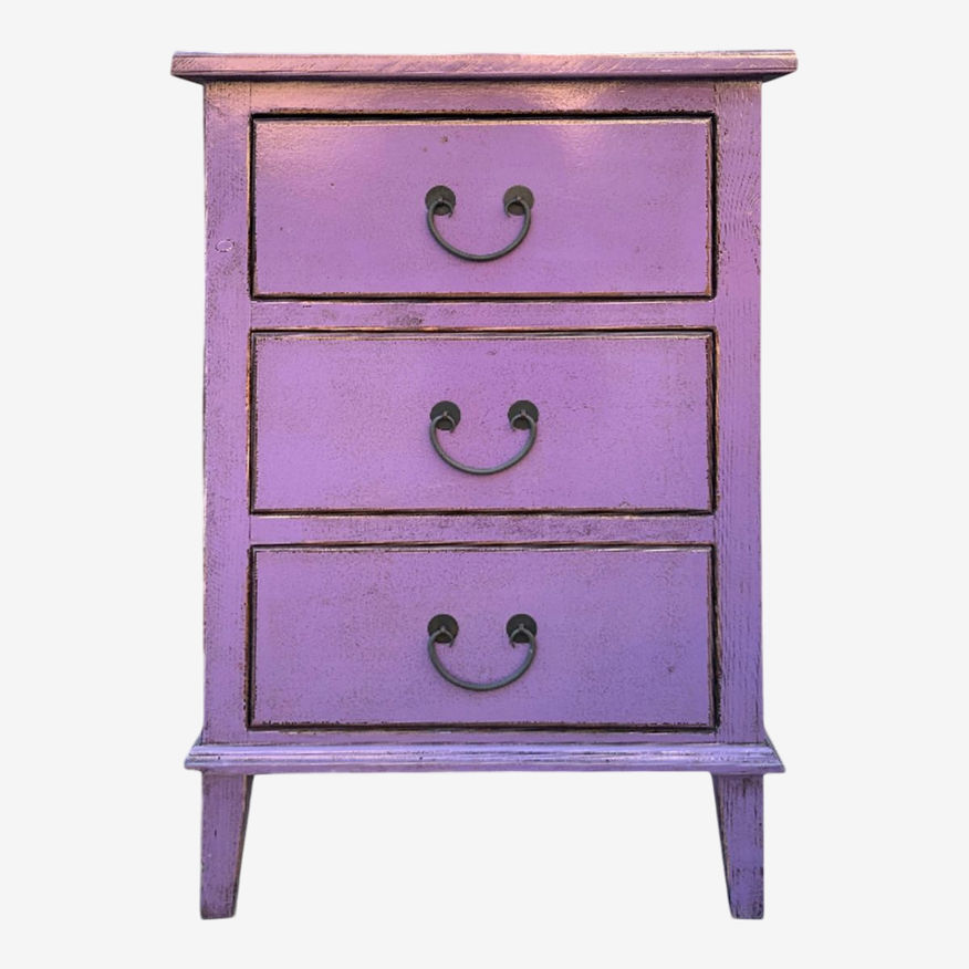 Distressed Lavender Purple 3 Drawers Flare Legs End Table Nightstand - image 0