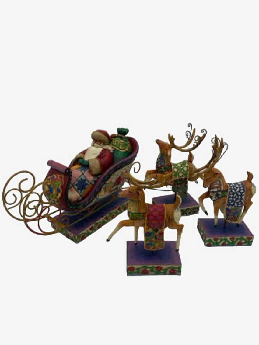 Jim Shore Set Of 4 Santa In Sleigh And 3 Reindeer Figurines - image 0