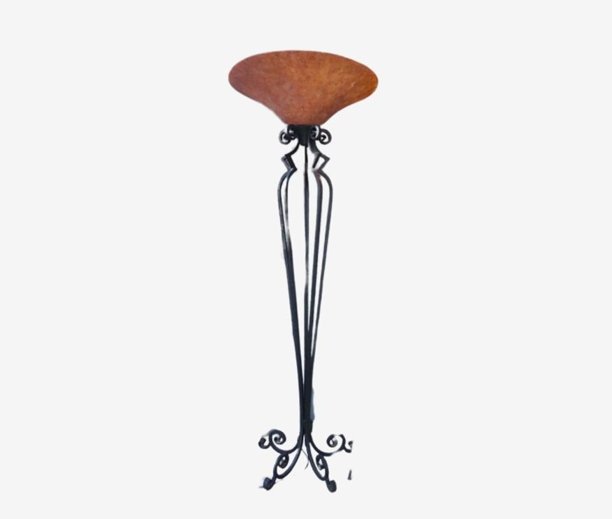Tall Spanish Style Wrought Iron Floor Lamp w Upside Down Lampshade - image 0