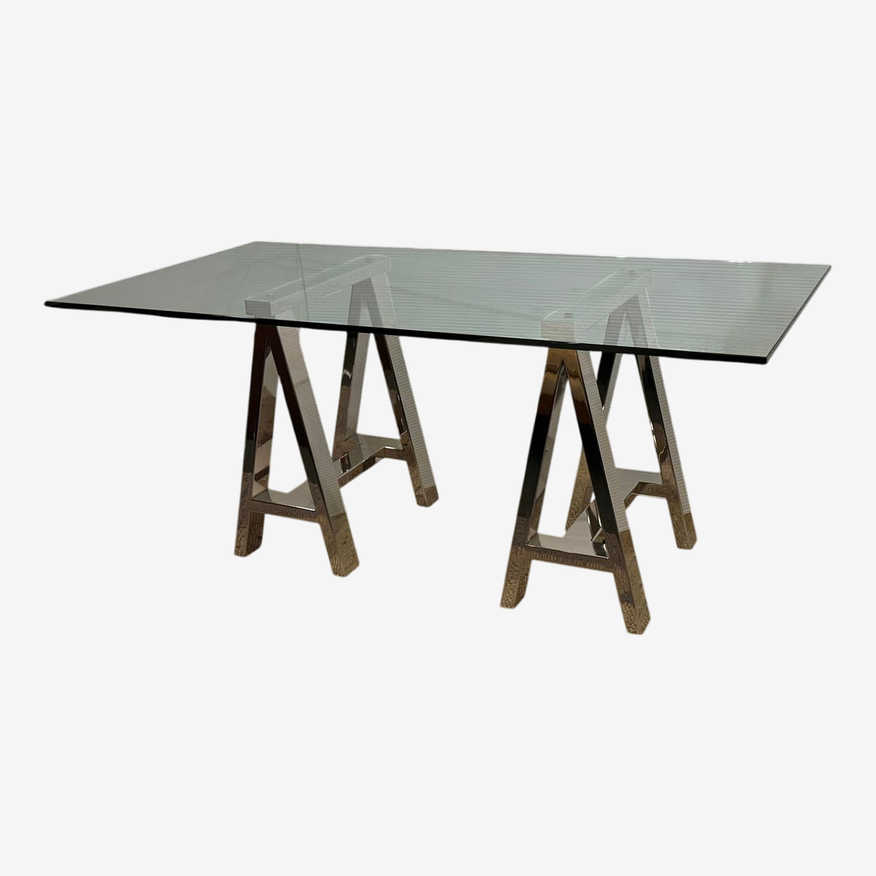 William Sonoma Home Mason Glass + Polished Nickel Trestle Desk - image 0