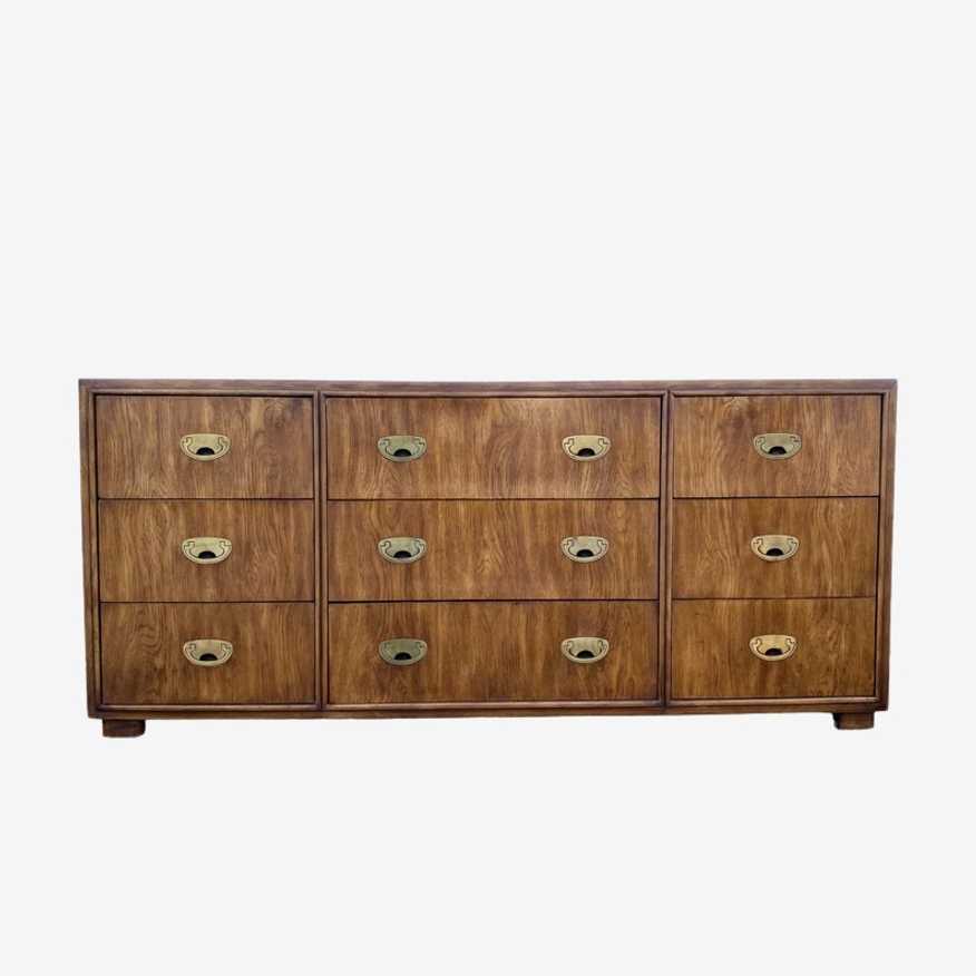 Campaign Dresser with 9 Drawers by Drexel Passage Collection - Vintage Wood & Brass Midcentury MCM Hollywood Regency Furniture - image 0
