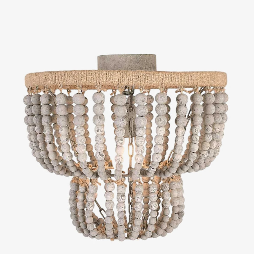 Bohemian Style Distressed Grey 2-Tier Draped Chandelier with Wood Bead Shade (New) - image 0