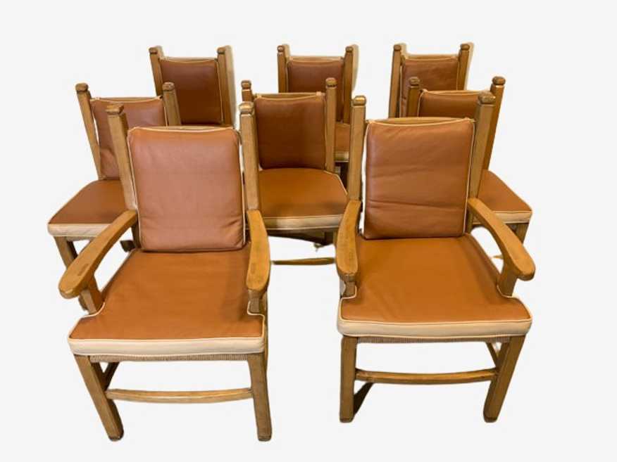 Set of 8 Pinewood Chairs With Sea Grass Seat and Reversible Leather Pads - image 0