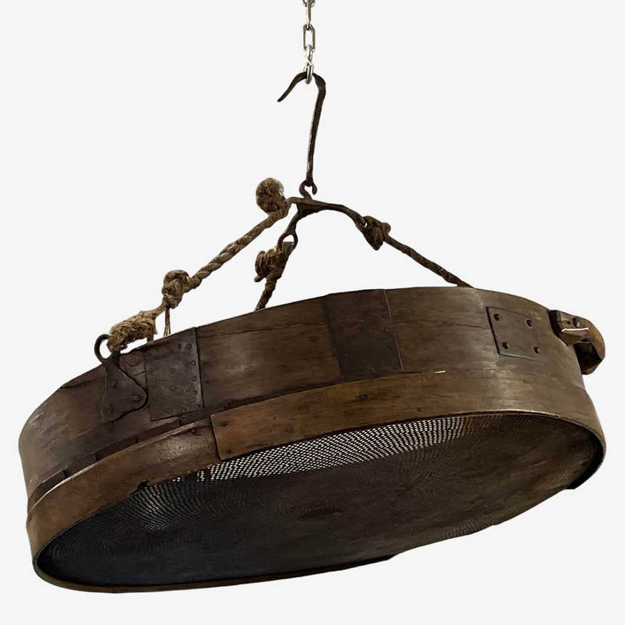 Antique Round Wood + Iron Grain Sifter - image 0